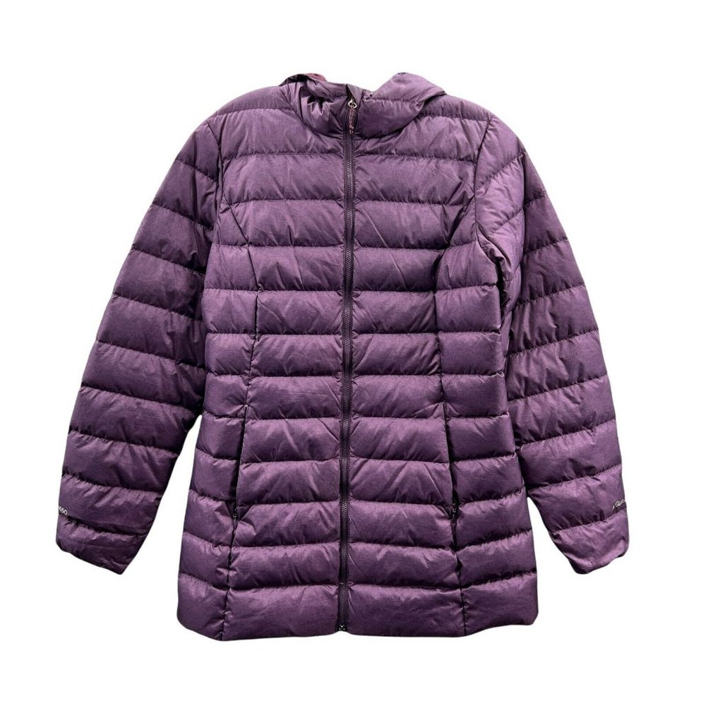 Eddie Bauer EB 650 Down Puffer Jacket Womens XS Purple Hooded Zip Up Out…